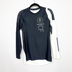 REEBOK Shirt Womens Large Fitted Long Sleeve Crossfit White Black Activewear